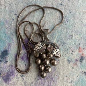 Vintage Sterling Silver Grape Pendant Necklace